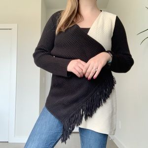 Vintage Belamie Wrap Black and White Knit Sweater Fringe